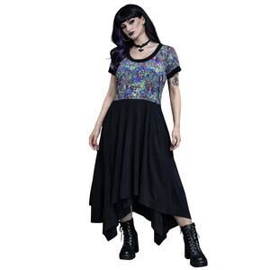 G&H by Lynna Beetlejuice Midi Dress Gothic Alt Black Asym Hem Pockets M USA